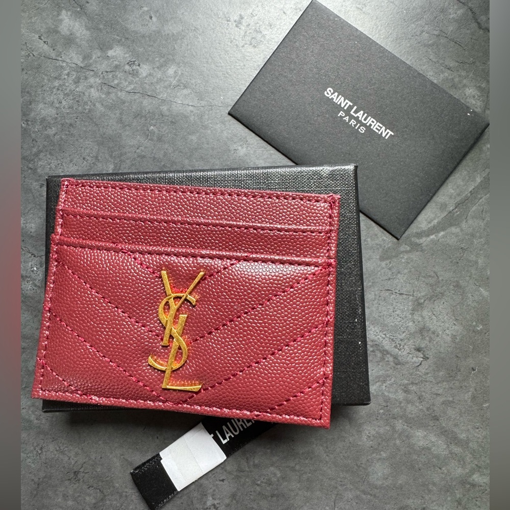 Saint Laurent Red Caviar Leather Card Holder